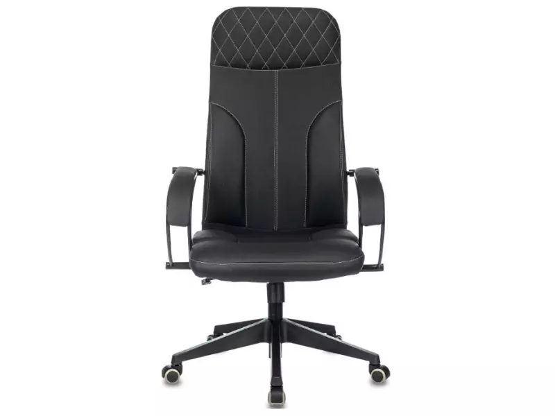 Кресло руководителя Бюрократ CH-608/ECO стёганый, на колесиках, эко.кожа, фигурная спинка, черный (Б)